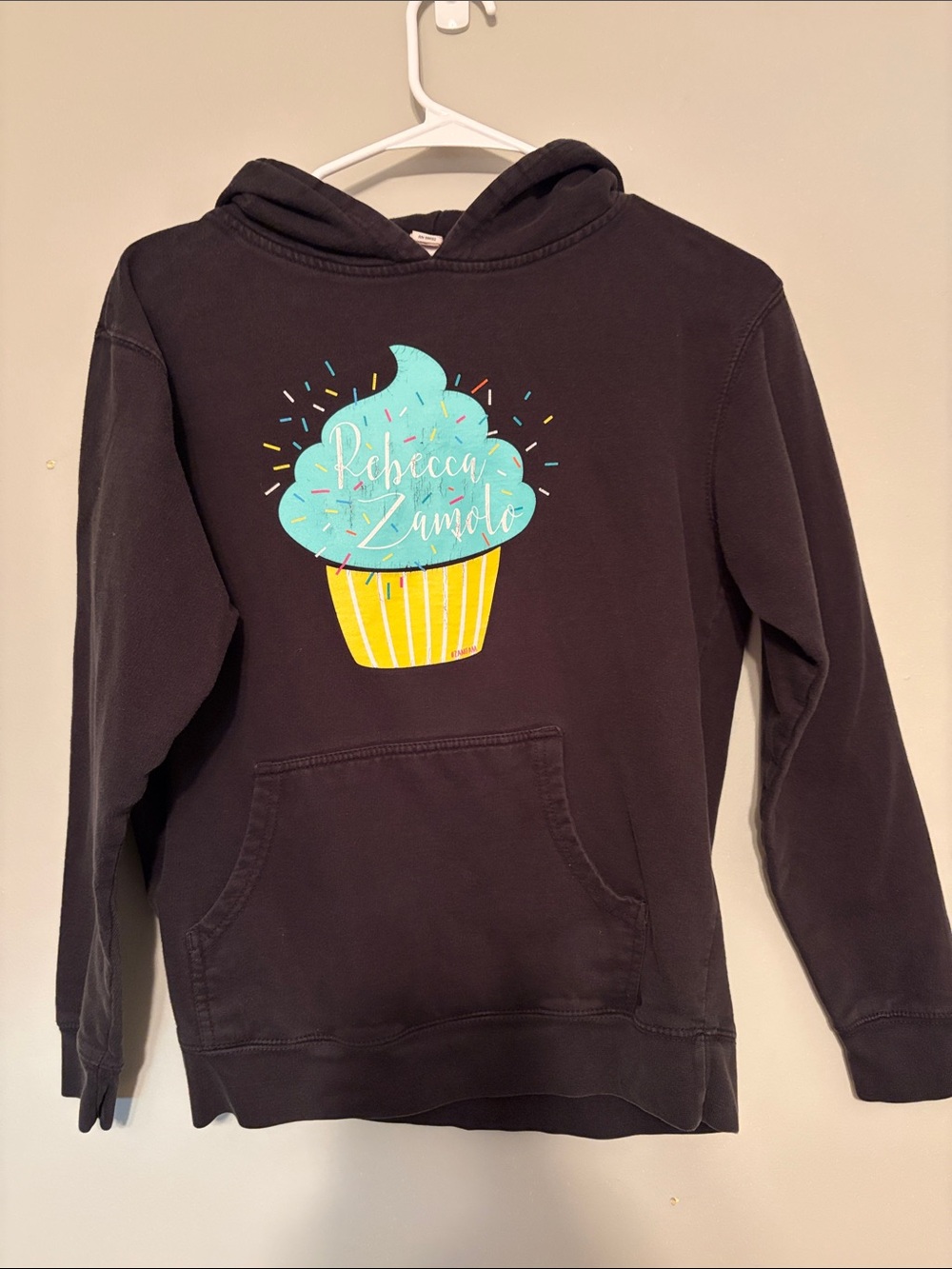 Rebecca Zamolo kids Black Hoodie with Blue Cupcake Graphic